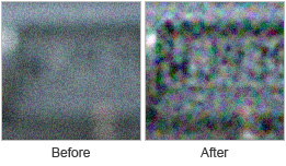 Grainy image before and after focusing